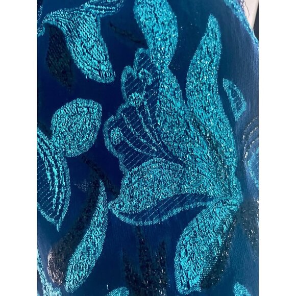 Vintage 1980s Party Dress, Size S/M, Metallic Blue Velvet, Puffed Sleeves - Picture 9 of 11